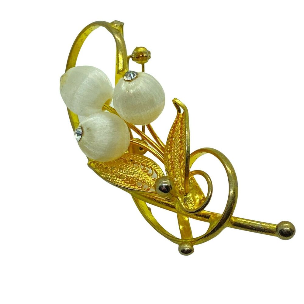 Vintage Womens Gold Tone Rhinestone C Clasp Floral Leaf Jewelry Brooch Pine